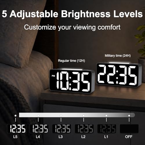 DreamSky Small Digital Alarm Clock with Night Light for Kids Bedroom - color: Dark Black Case Rgb Digits