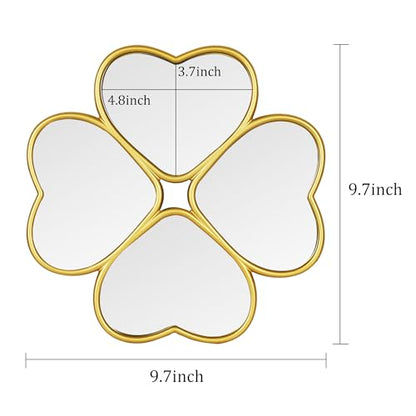 Small Decoritive Heart Wall Mirrors Set of 3, Decorative Four-Leaf Clover Mirror (Gold)