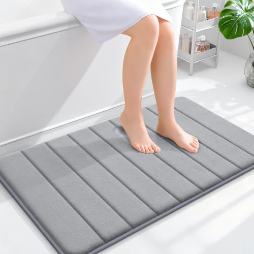 OLANLY Memory Foam Bath Mat 35x24, Super Soft and Absorbent Bathroom Rugs - color: Grey, size: 35" X 24"
