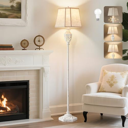 Luvkczc Rustic Floor Lamp - Resin Carved Base with Hollow Night Light - color: Cream