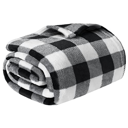 PAVILIA Black and White Buffalo Plaid Fleece Bed Blanket Queen Size, Soft Checkered Flannel Blanket for Sofa, Plaid Christmas Couch Throw Bed, Warm Cozy Decorative Blanket Fall Decor Gift, 90x90 - color: Plaid White/Black, size: 90 x 90 Inches - Queen
