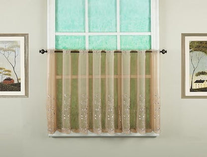 Today's Curtain, Samantha Embroidered Sheer Tier 36", Taupe, 59" W x 36" L - color: Taupe, size: 59"W x 36"L (Pack of 1)