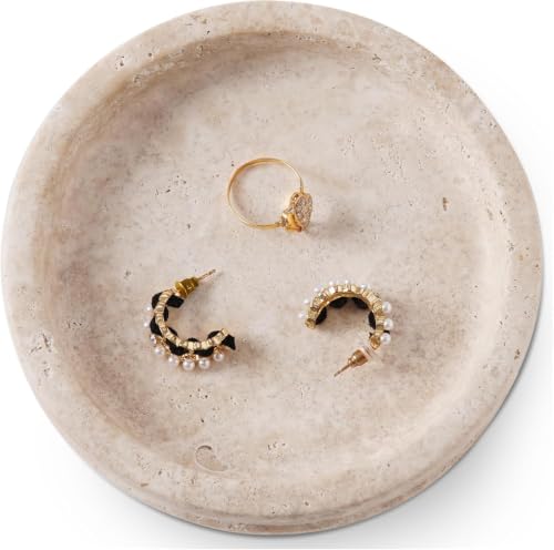 Marble Jewelry Dish, 5" Handmade Travertine Ring Tray - color: Travertine