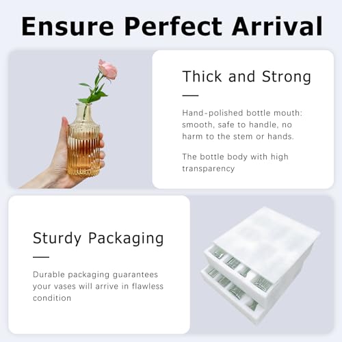 SUPMIND 16Pcs Amber Bud Vases Set, Small Glass Vases Bulk for Centerpieces - color: Goldamber