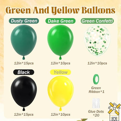 60pcs Tractor Balloons 12inch with Black Green and Yellow Balloons - color: Yellow Green Balck