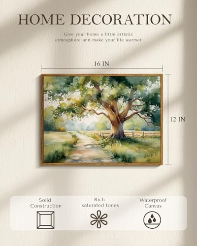WHASAYART Framed Green Nature Farmhouse Landscape Canvas Wall Art 12"x16" - color: Time Under the Tree, size: 16"L x 12"W