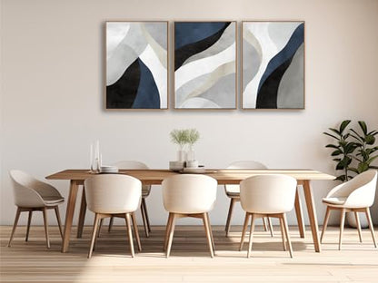 Large Abstract Framed Wall Art, Modern Blue Grey Canvas Pictures, 20"X28"X3 - color: Navy, size: 20" X 28" X 3pieces Framed