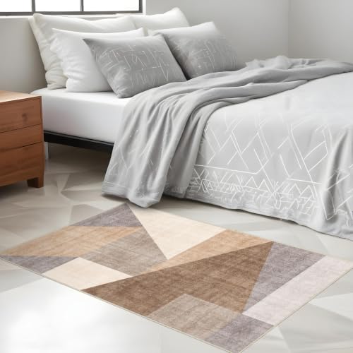 2x3 Washable Geometric Area Rug - Non-Slip Entryway Throw Rugs Tan Beige - color: Tan Beige, size: 2' x 3' (Rectangular)