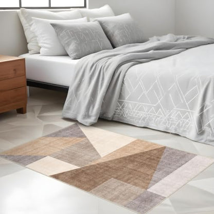 2x3 Washable Geometric Area Rug - Non-Slip Entryway Throw Rugs Tan Beige - color: Tan Beige, size: 2' x 3' (Rectangular)