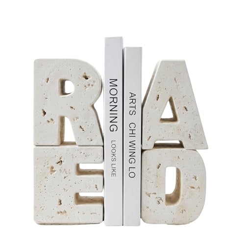 Book Ends Decorative with Read Design Resin Bookends for Heavy Books Book Holders for Shelves Book Stoppers with Non-Slip Pads Unique Read Sign Beige Bookend Gift for Book Lovers