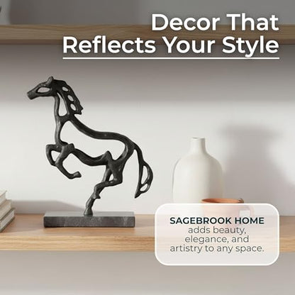 Sagebrook Home 13X11 Galloping Horse On Marble Base, Black