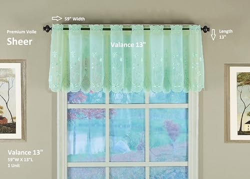 Today's Curtain, Samantha Embroidered Sheer Valance 13", Sage, 59" W x 13" L - color: Sage, size: 59"W x 13"L (Pack of 1)