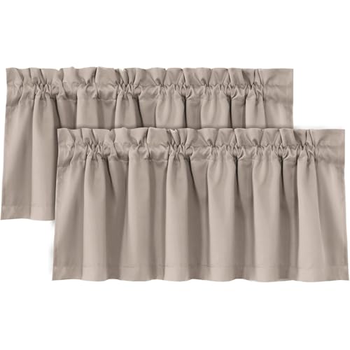 H.VERSAILTEX 100% Blackout Valances for Windows,Living Room Bedroom Bathroom Farmhouse Style Rustic Dinning Room Blackout Thermal Insulated Rod Pocket, W52 x L18 Inch Length, Natural Sand, 2 Panel - color: Natural Sand