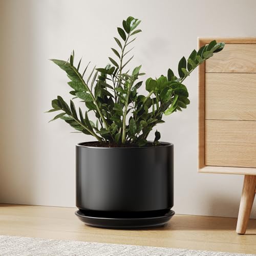 LE TAUCI 10 inch Plant Pot, Ceramic Pots for Plants, Black - color: Black, size: 10"