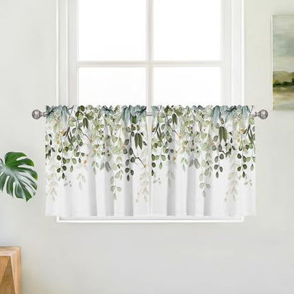 Sage Green Eucalyptus Leaves Window Valance 2 Panels, 36x26 in - color: Eucalyptus Leaves-green, size: 26"W x 36"L (Pack of 2)