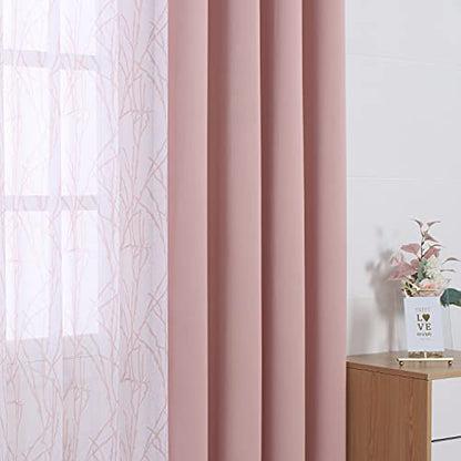 BONZER 침실 거실용 패널 4개 세트 믹스 앤 매치 커튼 - color: 블러쉬, size: 37"W x 84"L (Pack of 4)