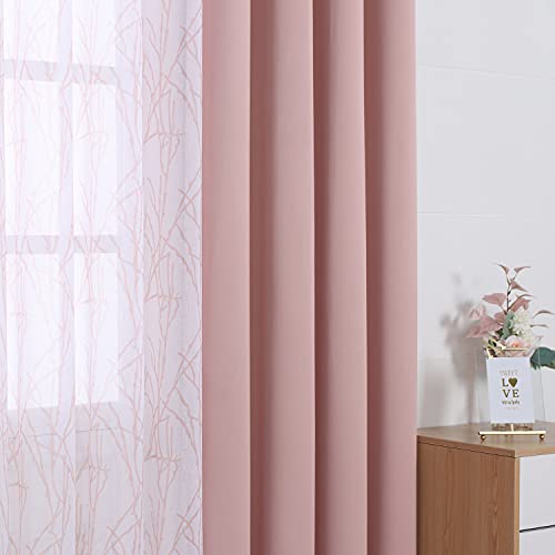 BONZER 4 패널 세트 믹스 앤 매치 커튼 거실용 그레이 다크 - color: 블러쉬, size: 54"W x 108"L (Pack of 4)