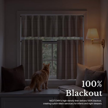 NICETOWN 100% Blackout Taupe Plaid Valances, Taupe, W26xL18, 2 Panels - color: Taupe, size: 26"W x 18"L (Pack of 2)