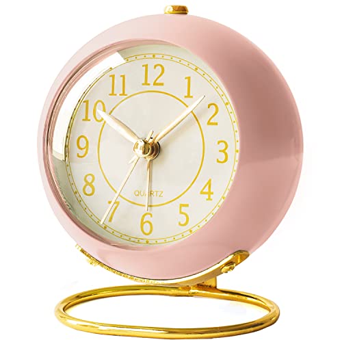 AYRELY® Battery Operated Analog Desk Alarm Clock with Light, Table Clock - color: Light Pink