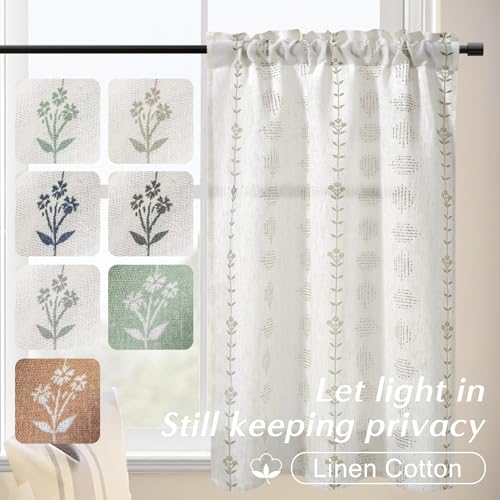 Lino Rosa Farmhouse Kitchen Window Curtains Sets,Small Cafe Linen Short Curtains for Bathroom Windows - color: Tan, size: 24"W x 36"L (Pack of 2)