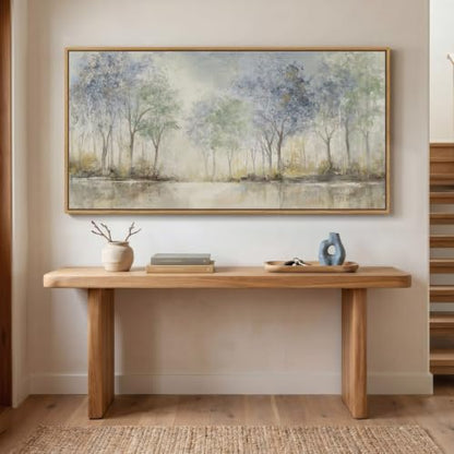 Framed Abstract Neutral Forest Landscape Wall Art for Living Room, 60x30 In - color: Blue and Green