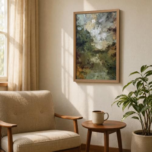 Framed Abstract Wall Art Green Landscape Canvas Print - color: painting, size: 24"L x 16"W