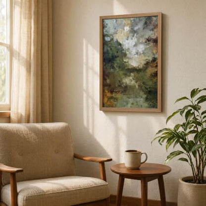 Framed Abstract Wall Art Green Landscape Canvas Print - color: painting, size: 24"L x 16"W