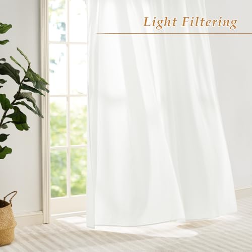 RYB HOME Non See Through White Sheer Curtains 72 inches Long - color: White, size: 52"W x 72"L (Pack of 2)