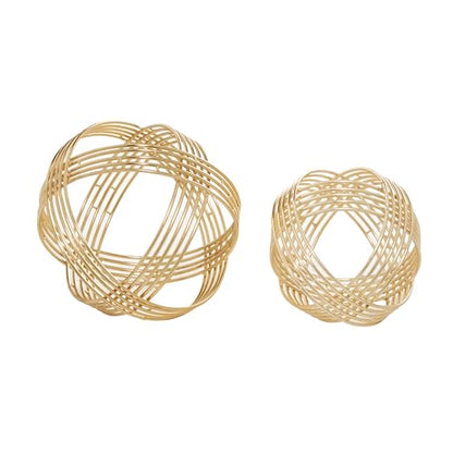 Deco 79 Metal Geometric Decorative Sculpture Layered Orb Home Decor Statues, Set of 2 Accent Figurines 9", 7"W, Gold