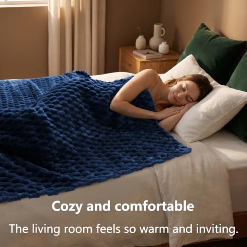 Vessia Flannel Fleece Throw Blanket, 3D Jacquard Navy Blue Fuzzy and Warm Blanket for Couch, Sofa, Bed, 300GSM Super Soft Touch Cozy Home Decor for All Seasons (50x70 inches) - color: Navy, size: 50×70inch