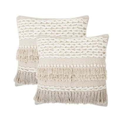 · REDEARTH · Boho Handwoven Throw Pillow Cases - Contructed Frill Natural - color: Contructed Frill Natural, size: 18" x 18" (Pack of 2)