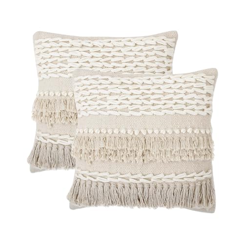 · REDEARTH · Boho Handwoven Throw Pillow Cases - Contructed Frill Natural - color: Contructed Frill Natural, size: 18" x 18" (Pack of 2)