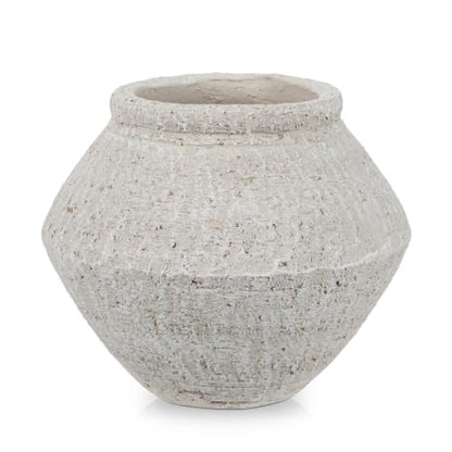 Briful Rustic Ceramic Vase 6'' Decorative Farmhouse Table Vase, Off White - color: Off-white#749