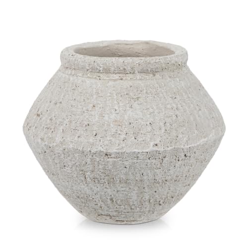 Briful Rustic Ceramic Vase 6'' Decorative Farmhouse Table Vase, Off White - color: Off-white#749
