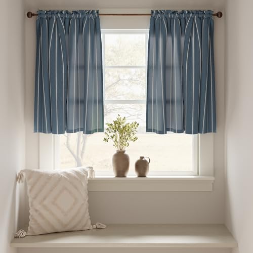 jinchan Linen Striped Tier Curtains for Kitchen Windows Nautical - color: Nautical Striped | Blue, size: 26"W x 24"L (Pack of 2)