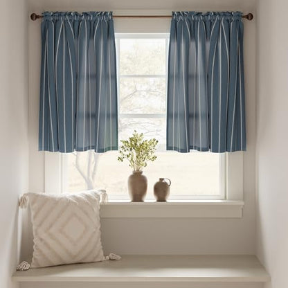 jinchan Linen Striped Tier Curtains for Kitchen Windows Nautical - color: Nautical Striped | Blue, size: 26"W x 24"L (Pack of 2)