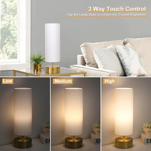 3-Way Dimmable Table Lamp, Touch Control Gold Bedside Lamp with White Shade - color: White Shade with Gold Base