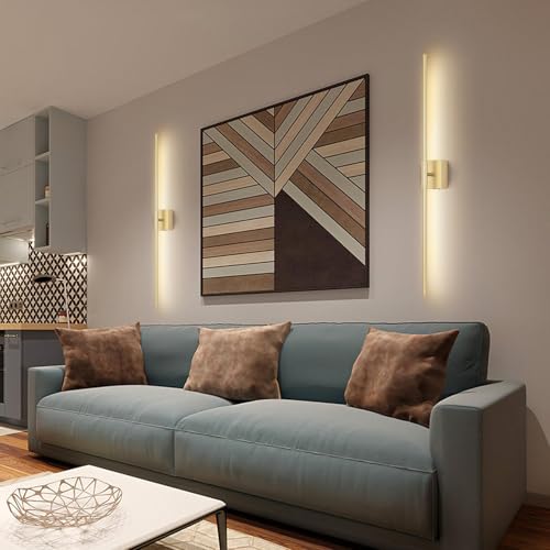 Battery Operated Wall Sconce Set of Two with Remote Control, 3000K-6000K Dimmable Gold Wall Lights, Timable LED Wireless Wall Sconces, 350° Ratate for Bathroom, Living Room, Hallway 39.4 Inch - color: Gold, size: 39.4in(2 Pack)