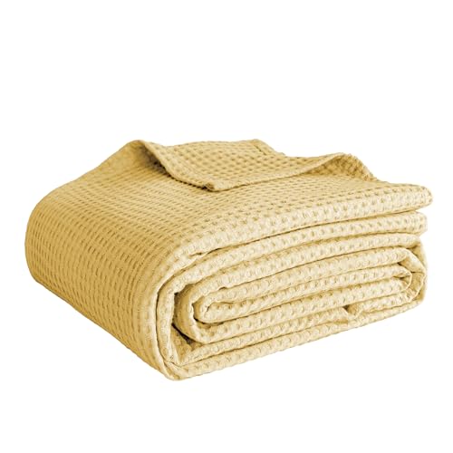 Simple&Opulence 100% Cotton Waffle Weave Throw Blanket 40"x50", Soft Lightweight Breathable Cozy Washed, Layer Blanket for Couch Bed Sofa, Farmhouse Home Decor for Adults All-Season, Light Yellow - color: Light Yellow, size: Small(40"x50")