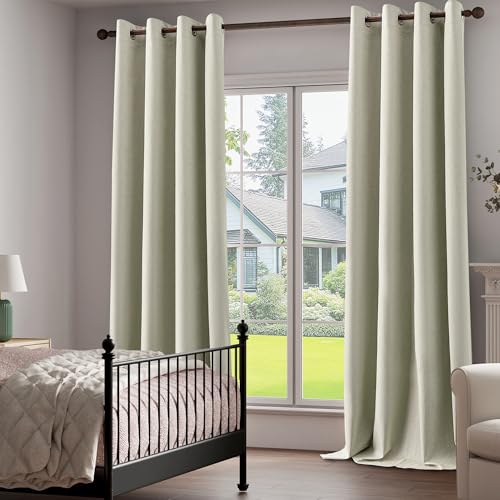 100% Blackout Linen Textured Curtains 72 Inch Length 2 Panels Set for Children's room, Bedroom, Light Weight Curtains with Grommets Top, Blackout Curtains Privacy Protection, Beige, 37" W x 72" L - color: Beige, size: 37"W x 72"L (Pack of 2)