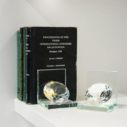 1 Pair Crystal Bookends with 80mm Clear Diamond for Heavy Books - color: Diamond