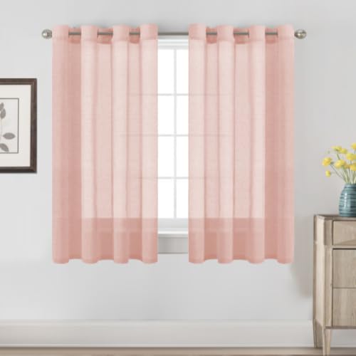 H.VERSAILTEX Baby Pink Linen Sheer Curtains 54" 2 Panels Grommet - color: Baby Pink, size: 52"W x 54"L (Pack of 2)