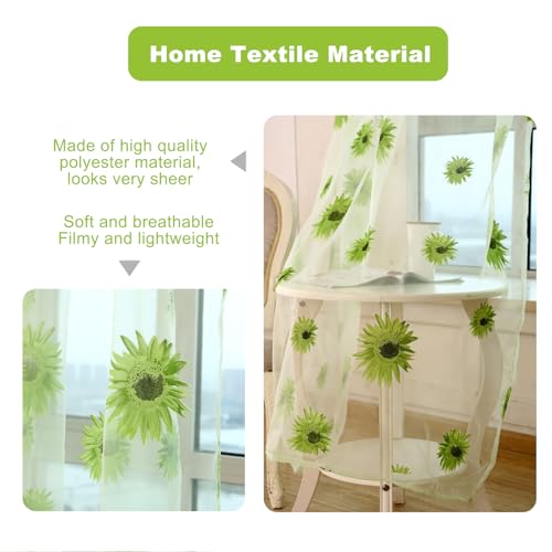 Ufurty 2pcs Sunflower Window Curtain Green Floral Voile Sheer Curtains - color: Green Flower, size: 39.4"W x 78.7"L (Pack of 2)