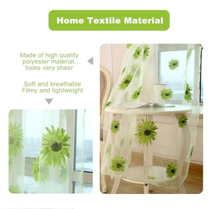 Ufurty 2pcs Sunflower Window Curtain Green Floral Voile Sheer Curtains - color: Green Flower, size: 39.4"W x 78.7"L (Pack of 2)