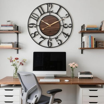 30 Inch Black Arabic Numeral Large Wall Clock with Walnut Dial - color: Brown, size: 30 Inch