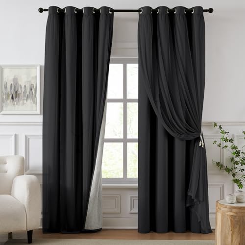 100% Blackout Curtains for Bedroom, Double Layer Black 96" L - color: Black, size: 52"W x 96"L (Pack of 2)