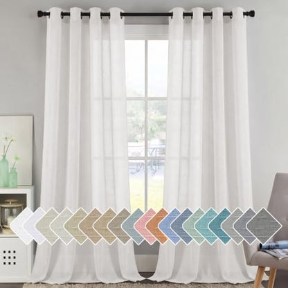 H.VERSAILTEX White Linen Sheer Curtains 120" 2 Panels Grommet - color: White, size: 52"W x 120"L (Pack of 2)