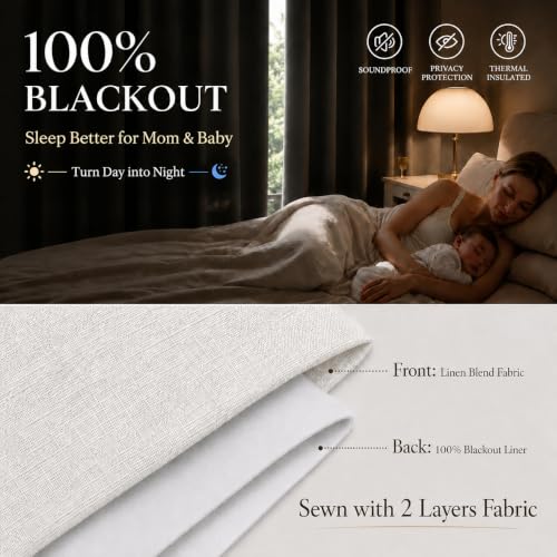 Topfinel Pinch Pleated Curtains Blackout 84 Inch 2 Panels Set, Dual Layer Natural Linen 100% Blackout Panels for Bedroom Living Room, Neutral Farmhouse Aesthetic Beige White Drapes 40" W*84" L - color: Natural, size: 40"W x 84"L (Pack of 2)