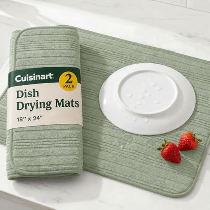 Cuisinart Dish Drying Mat for Kitchen Counter, 2-Pack XL 18"x24" - color: Horizontal Stripes Sage
