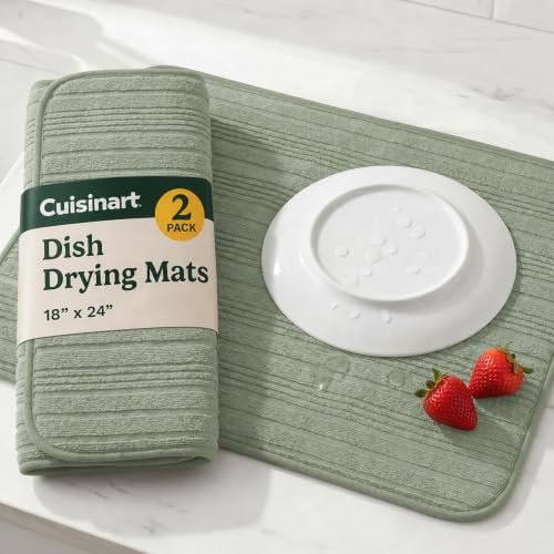 Cuisinart Dish Drying Mat for Kitchen Counter, 2-Pack XL 18"x24" - color: Horizontal Stripes Sage